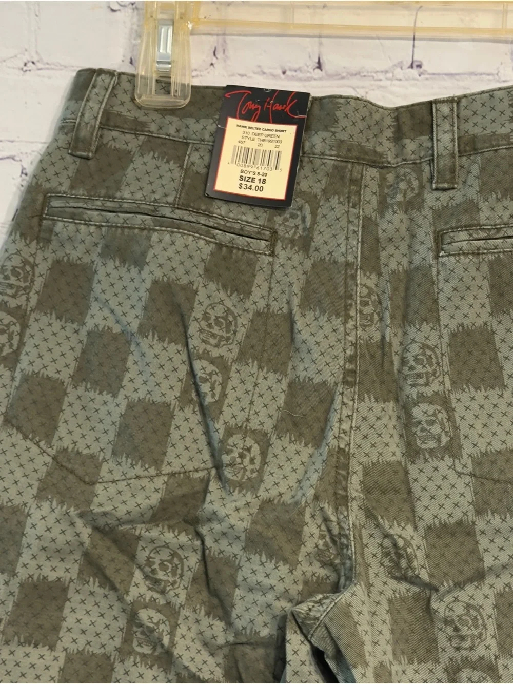 Tony Hawk Olive Green Checker Cargo Shorts - Picture 6 of 7